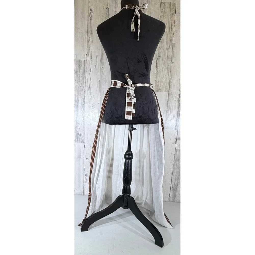 Jeralene Vintage Apron Brown White Mixed Print Cottagecore Pocket Granny READ